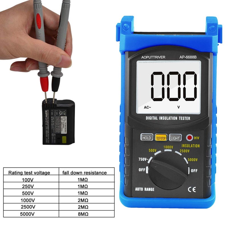AOPUTTRIVER Insulation Tester Megohmmeter 200G Ohm Megger Multimeter Measures 500/1000/2500/5000V Voltage, Compressor Tester HVAC,Motor Cables Switches and Home Improvement Use - Image 4